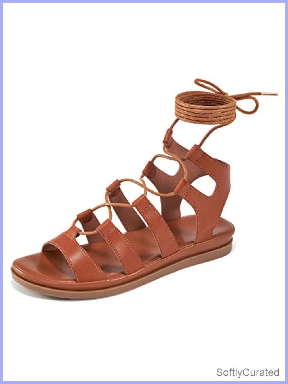 Women's Strappy Gladiator Flat Sandals Faux Leather Lace Up Casual Walking